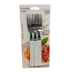 TENEDOR 3 PIEZAS MANGO PLASTICO BLANCO